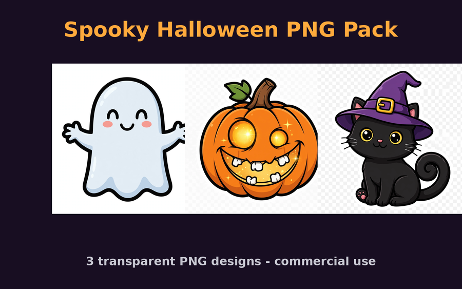 Spooky Halloween PNG Pack — 3 Commercial-Use Designs