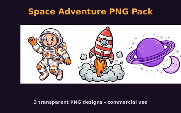 Space Adventure PNG Pack — 3 Commercial-Use Designs