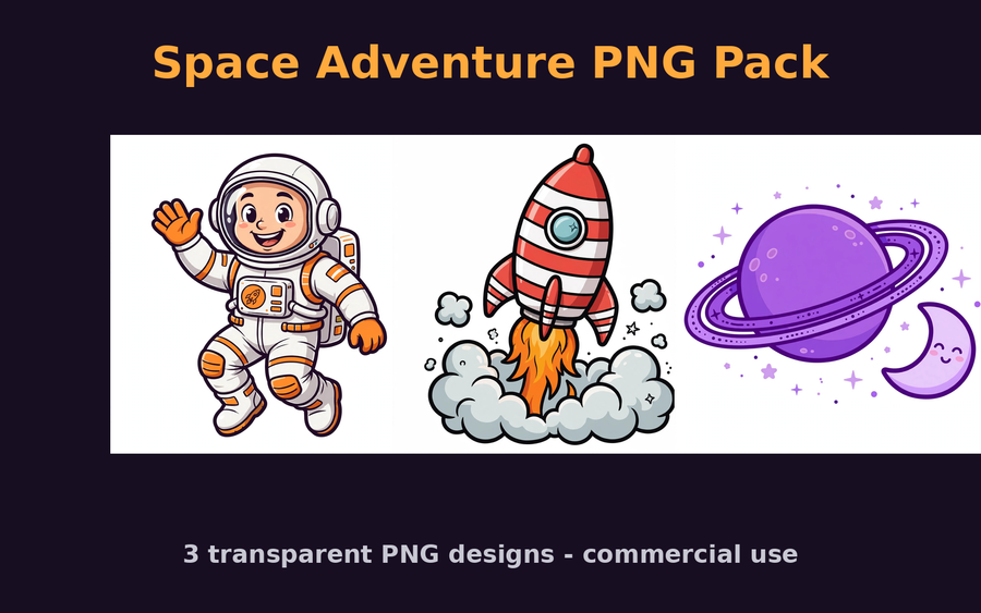 Space Adventure PNG Pack — 3 Commercial-Use Designs
