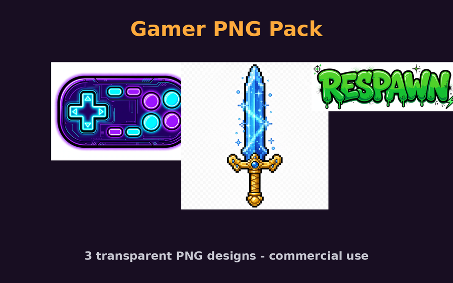 Gamer PNG Pack — 3 Commercial-Use Designs